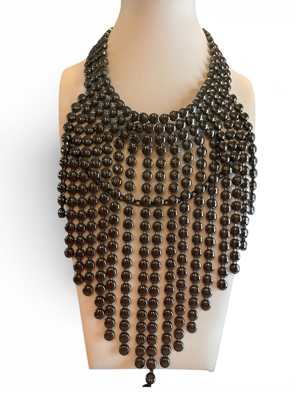 Charming Charlie Gunmetal Beaded Fringe Necklace
